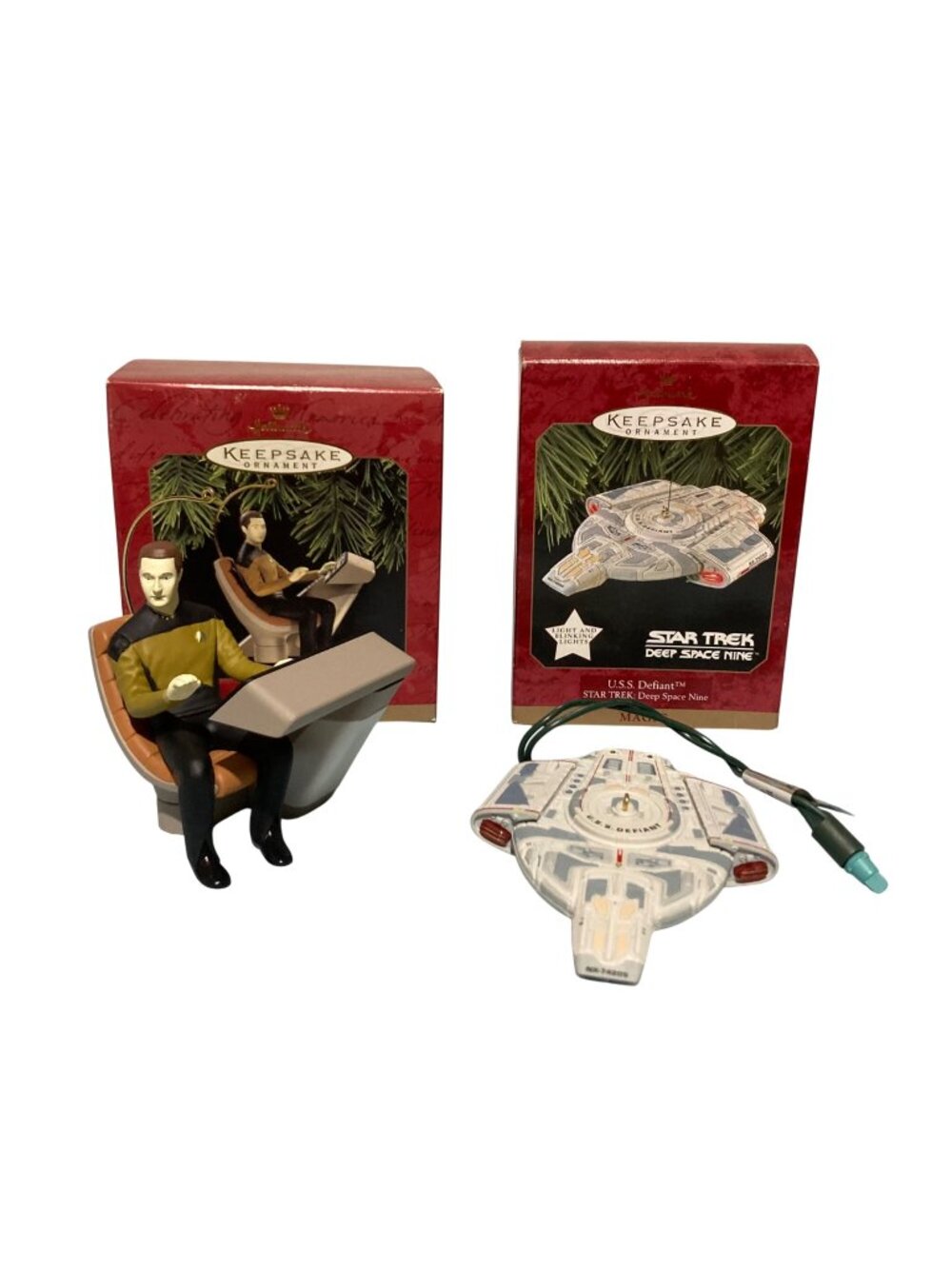 Vtg Christmas Star Trek Lot of 2 Ornaments Lt. Commander Data & U.S.S. Defiant